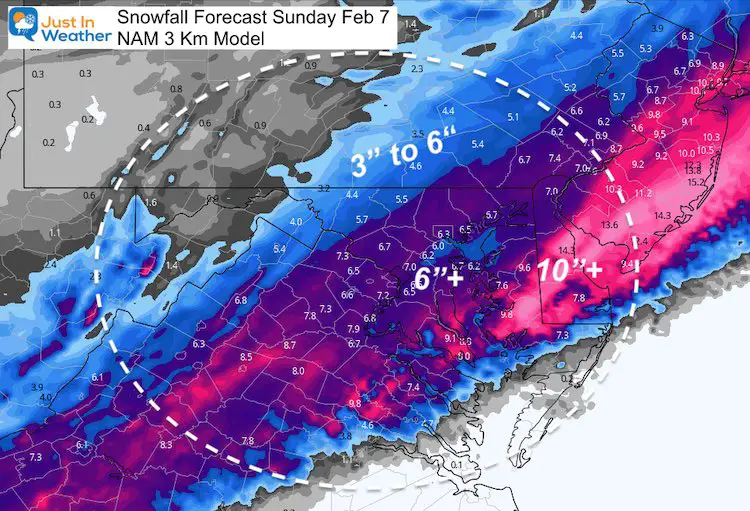 February 5 weather snow Total Sunday NAM 3 Km