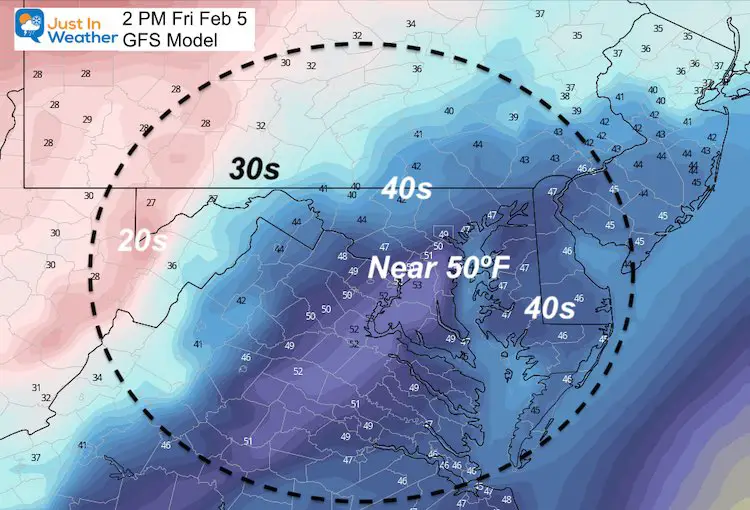 February 5 weather temperatures Friday afternoon