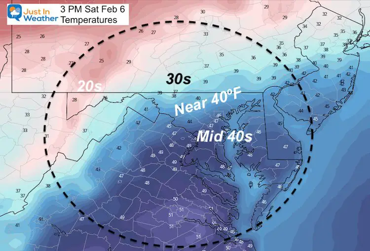 February 5 weather temperatures Saturday afternoon