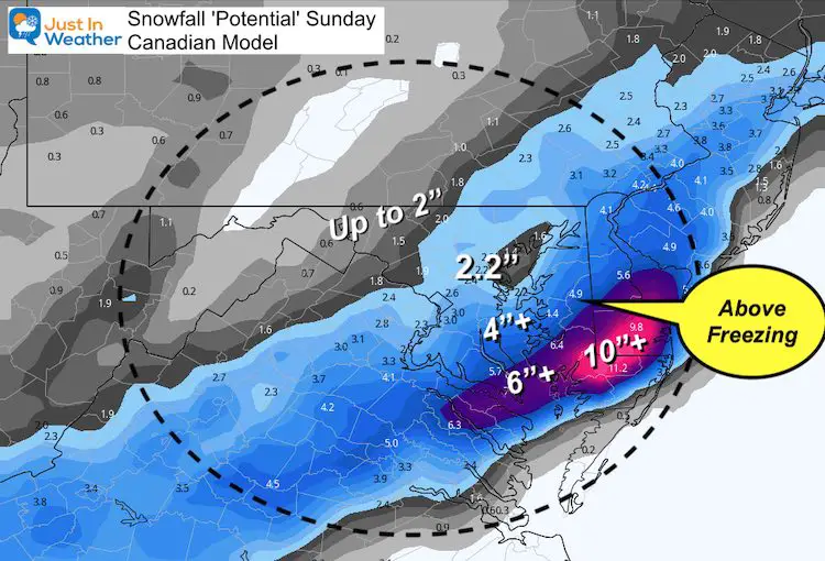 February 6 weather snow total Sunday Canadian