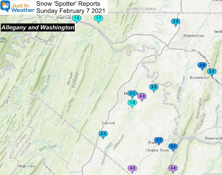 February 7 snow reports Maryland Mountains