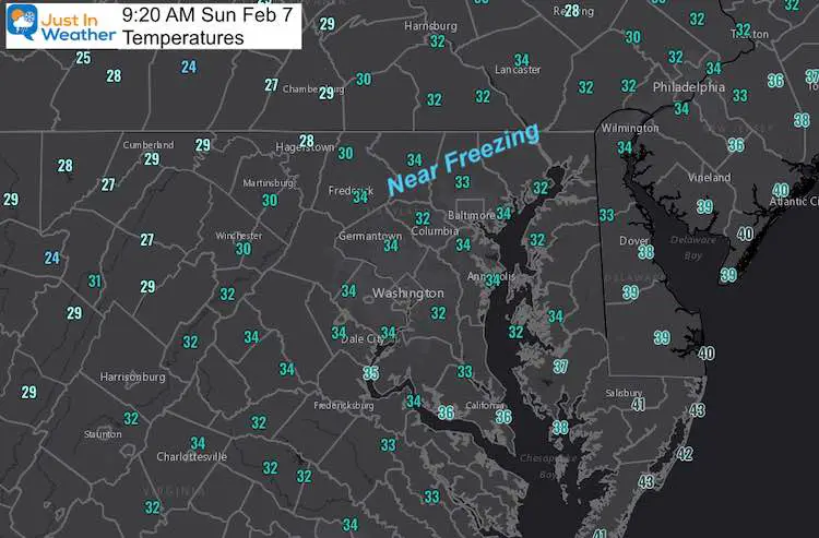 February 7 weather temps 9 AM