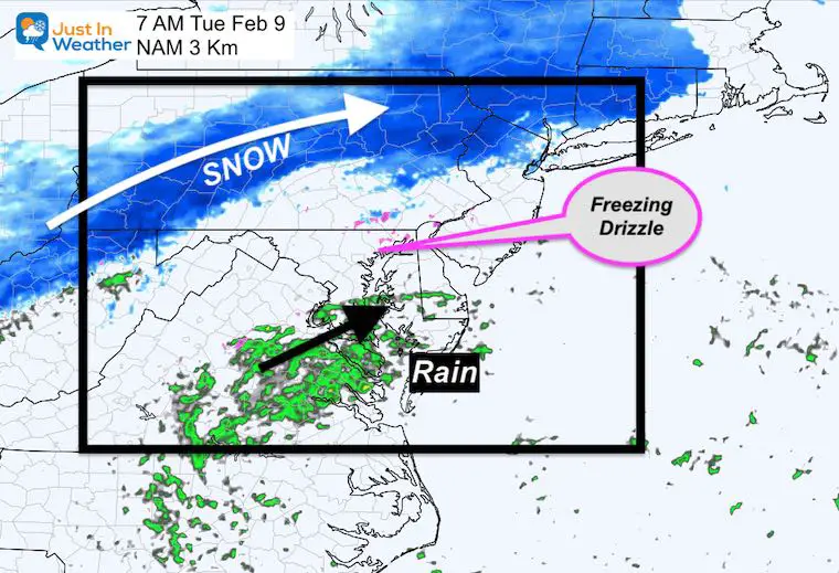 February 8 weather Tuesday snow morning