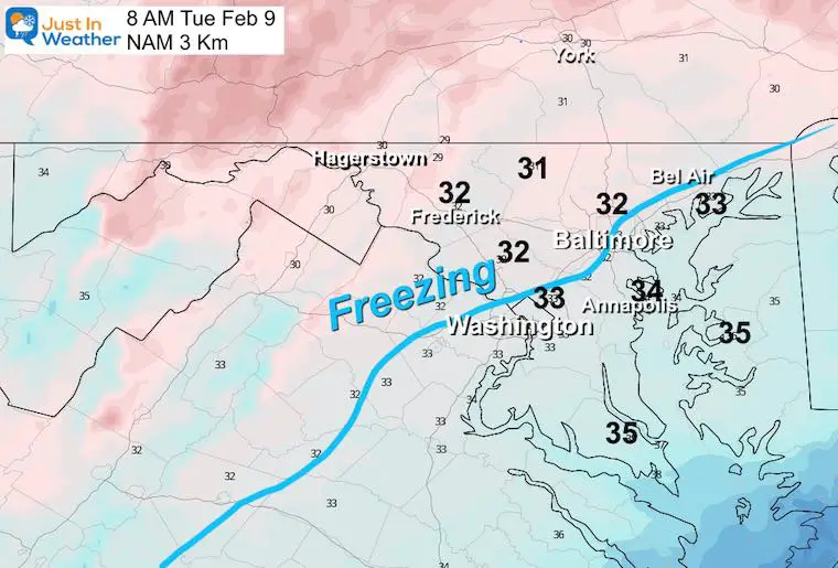 February 8 weather Tuesday temperatures