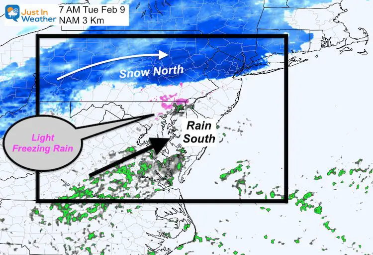 February 8 weather freezing rain snow Tuesday morning