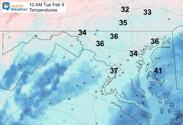 February 9 weather temperature 10 AM