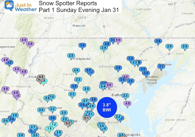 Snow Reports From Sunday January 31 Baltimore Metro