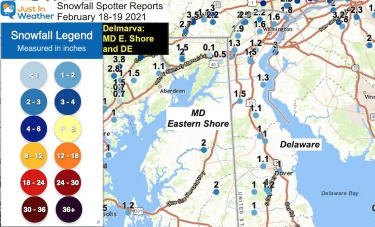 Snow Spotter Reports February 19 Delmarva