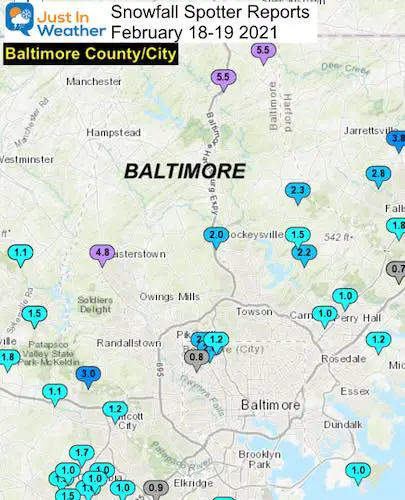 Snow Spotter Reports February 19 Maryland Baltimore