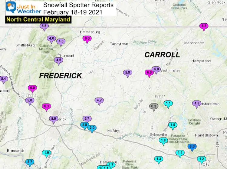 Snow Spotter Reports February 19 Maryland North Central