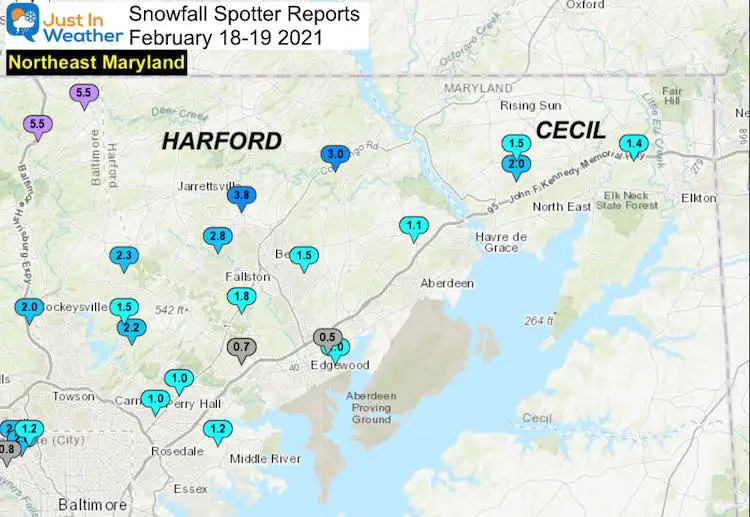 Snow Spotter Reports February 19 Maryland Northeast