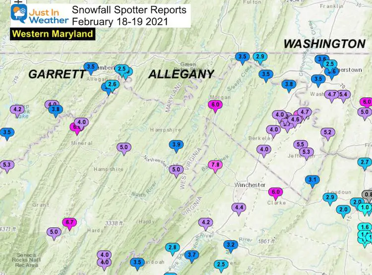 Snow Spotter Reports February 19 Maryland Western