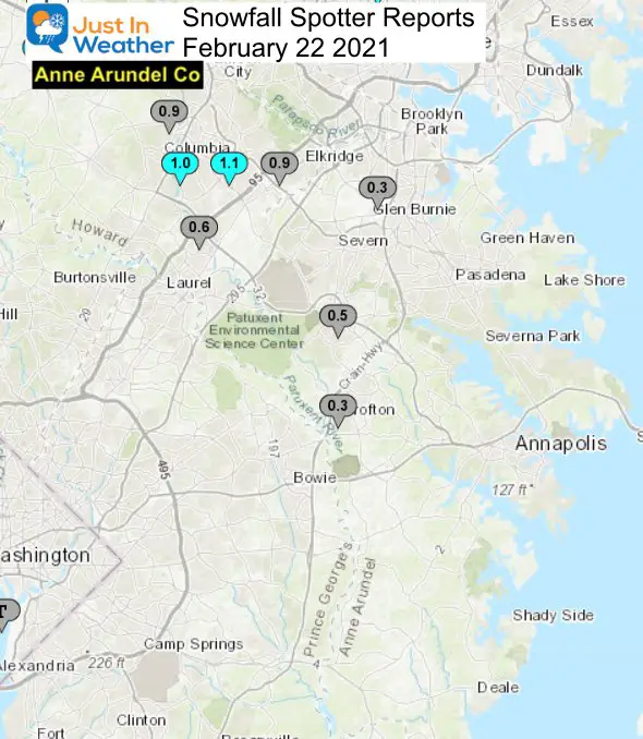 Snow Spotter Reports February 22 Maryland Anne Arundel