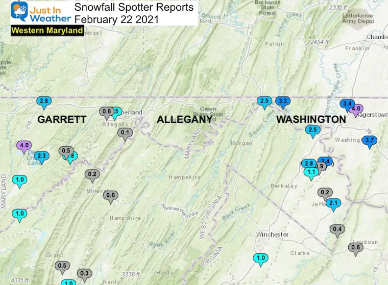 Snow Spotter Reports February 22 Maryland Western