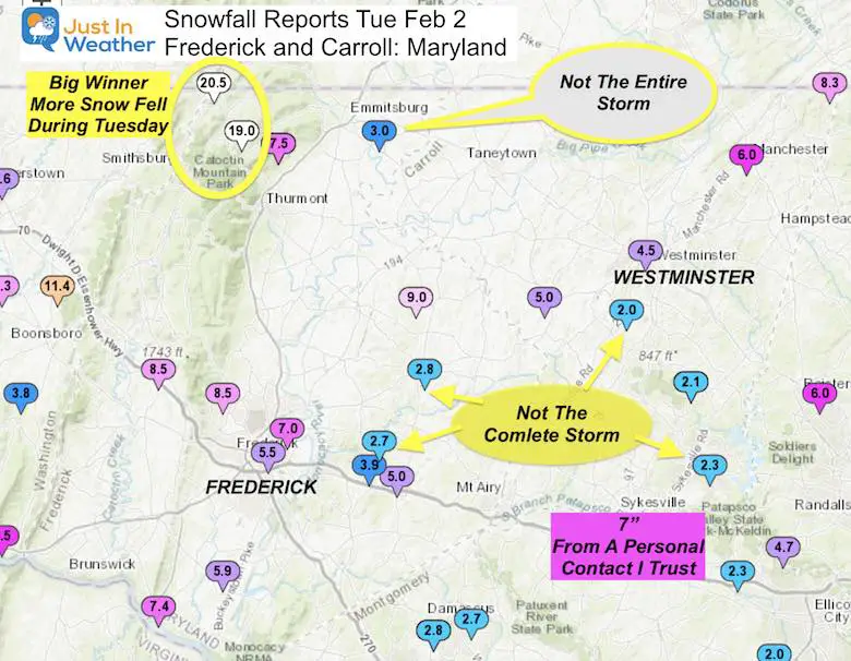 Snow Storm Ending Feb 2 Report Maryland Carroll Frederick