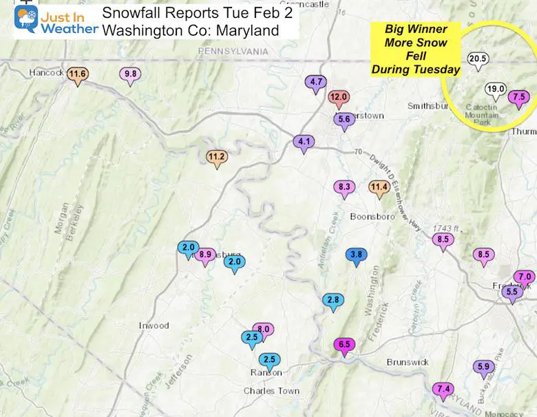 Snow Storm Ending Feb 2 Report Maryland Washington Co