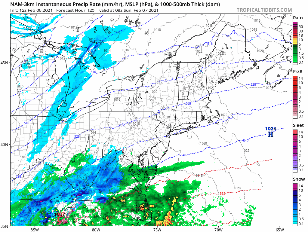 February 7 snow NAM model