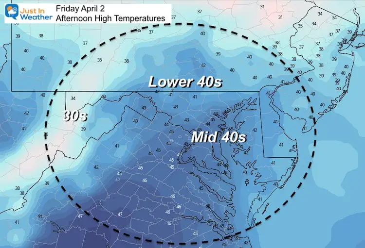 April 1 weather Friday afternoon temperatures