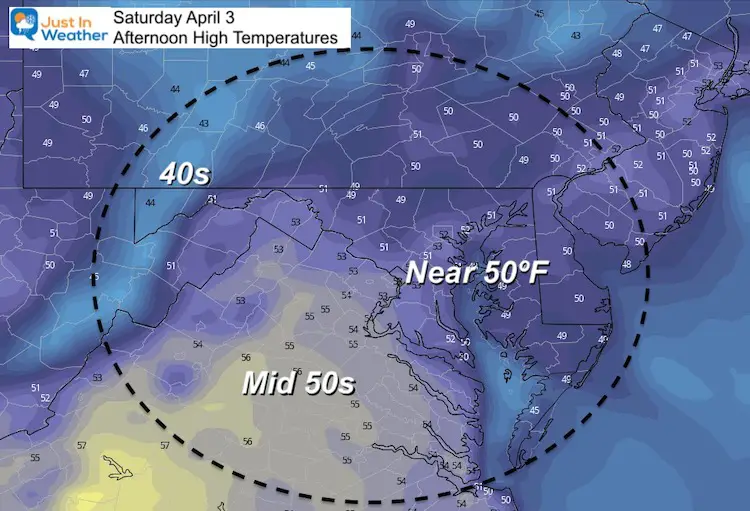 April 1 weather Saturday afternoon temperatures