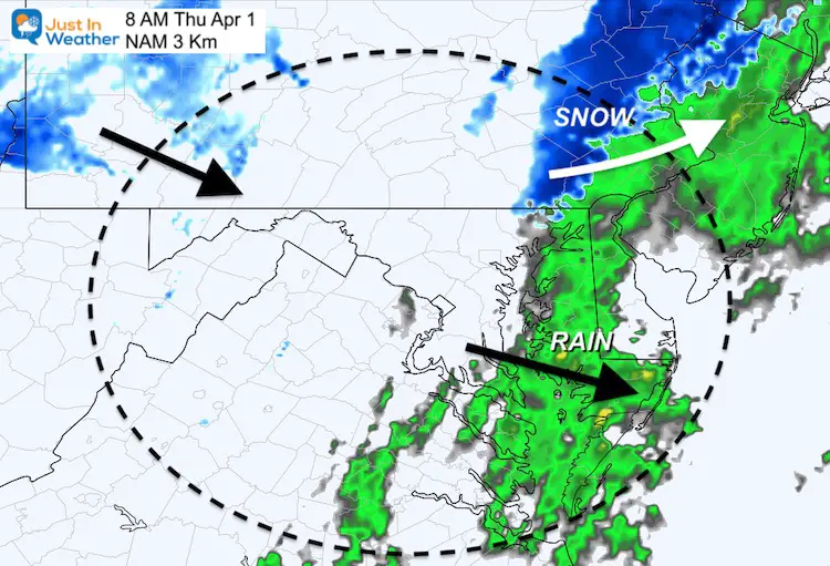 April 1 weather snow rain Thursday morning