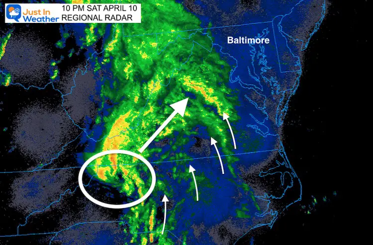 April 10 weather radar Saturday evening