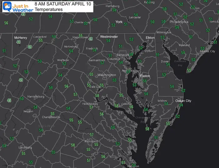 April 10 weather temperatures Saturday morning