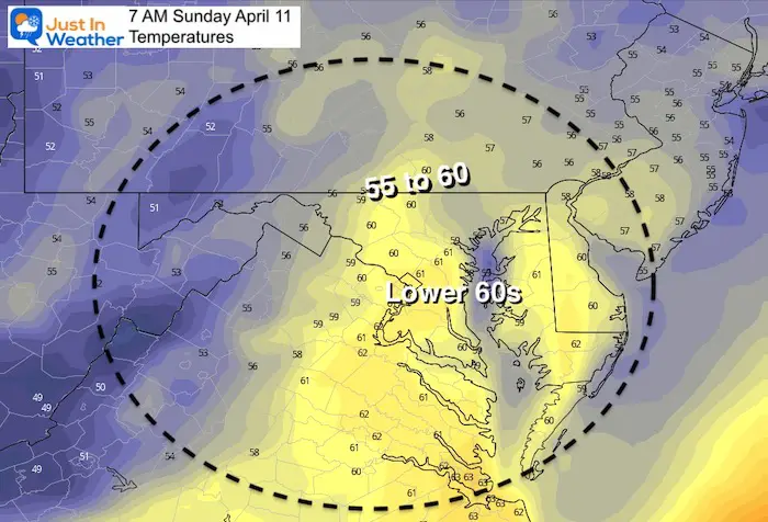 April 10 weather temperatures Sunday morning