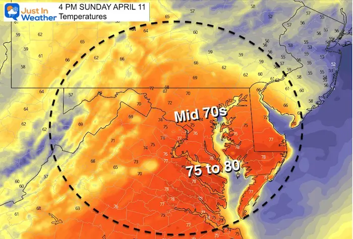 April 11 weather Sunday afternoon temperatures