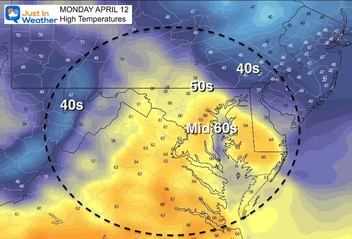 April 11 weather temperatures Monday afternoon