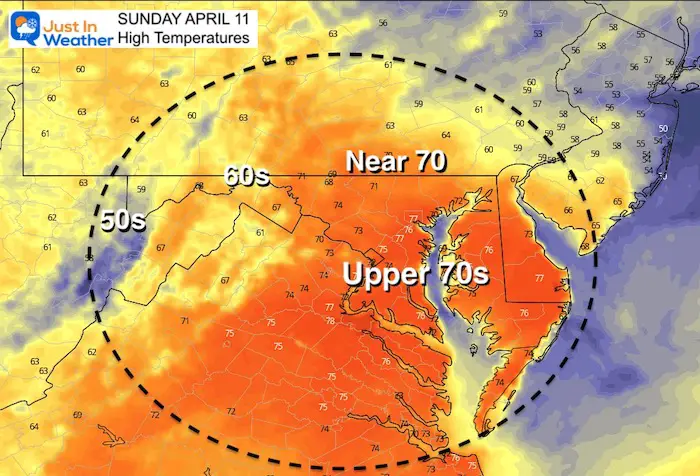 April 11 weather temperatures Sunday afternoon