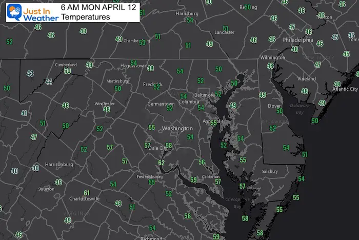 April 12 weather temperatures Monday morning