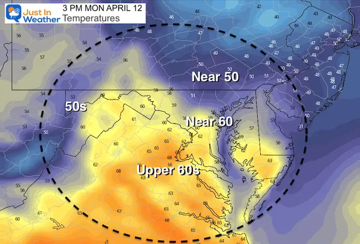 April 12 weather temperatures high Monday