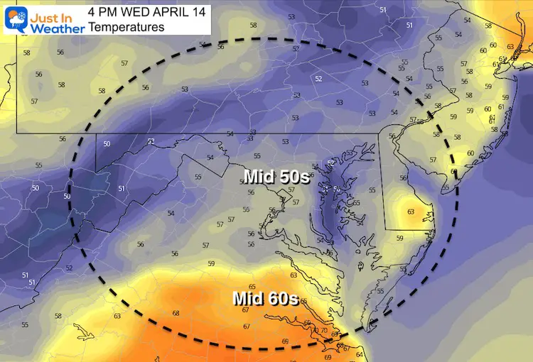 April 13 weather temperatures Wednesday afternoon