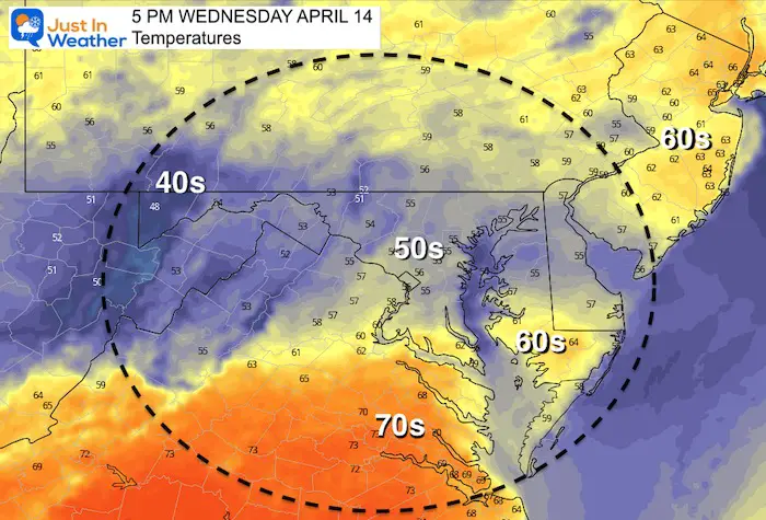 April 14 weather temperatures Wednesday 5 PM