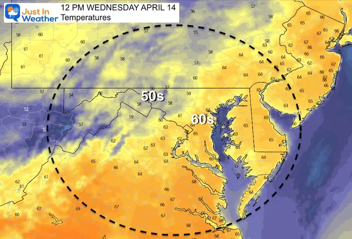 April 14 weather temperatures Wednesday Noon