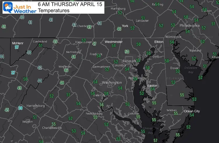 April 15 weather Thursday morning temperatures