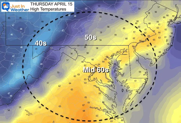 April 15 weather temperature Thursday afternoon