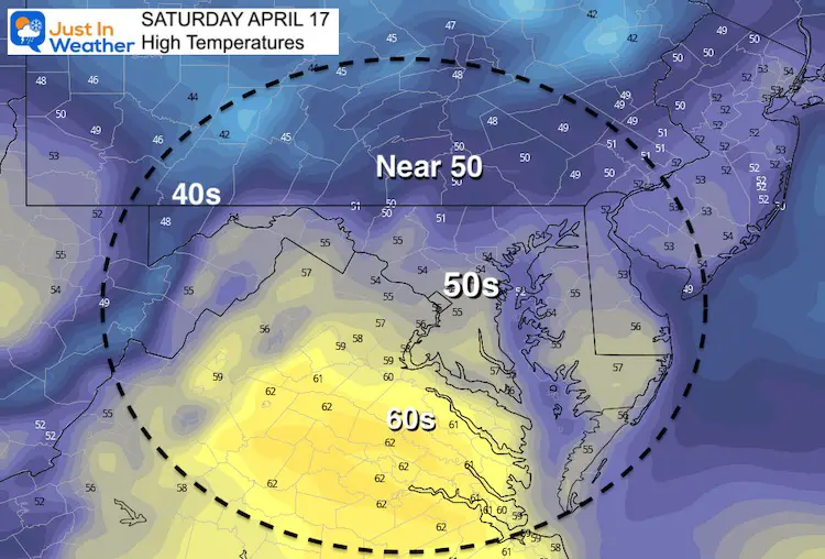 April 16 weather temperature Saturday afternoon