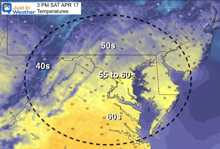 April 17 weather temperatures Saturday afternoon