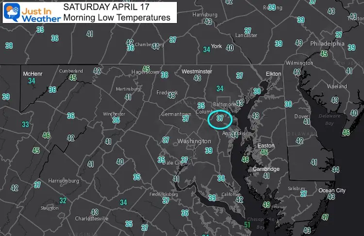 April 17 weather temperatures Saturday morning