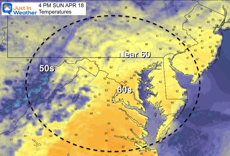 April 17 weather temperatures Sunday afternoon