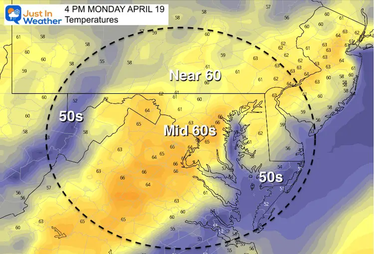 April 19 weather temperatures Monday afternoon