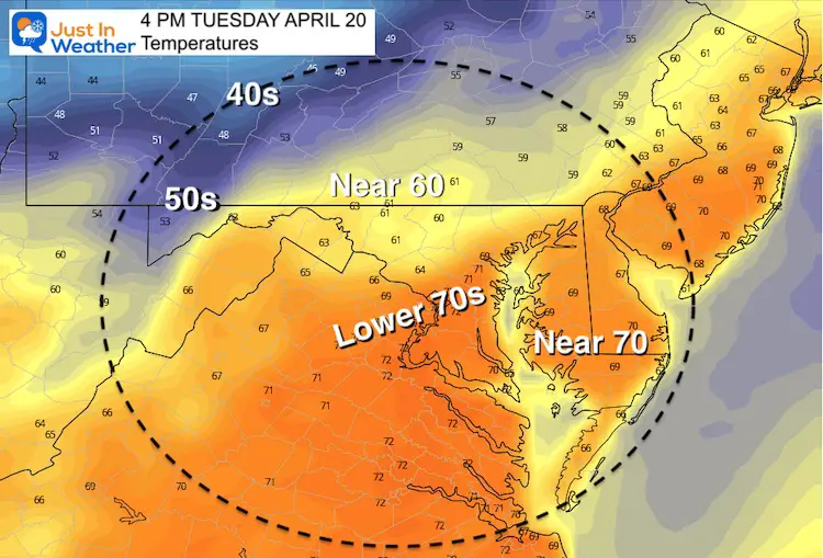 April 19 weather temperatures Tuesday afternoon