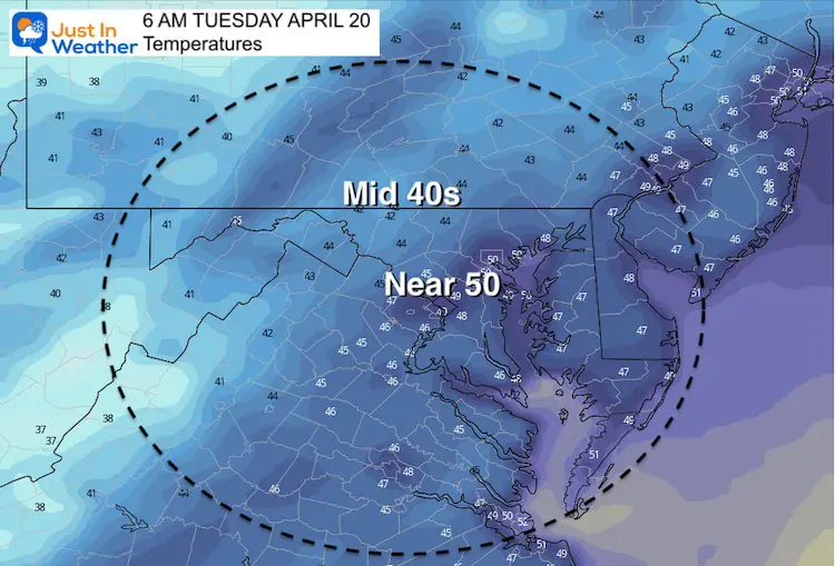 April 19 weather temperatures Tuesday morning