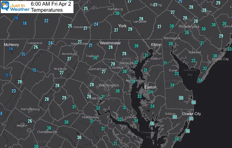 April 2 weather Friday morning temperatures