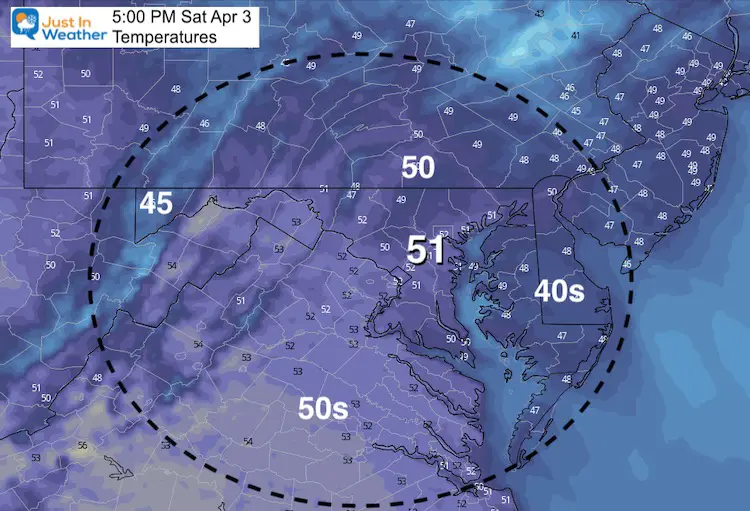 April 2 weather low temperatures Saturday Afternoon