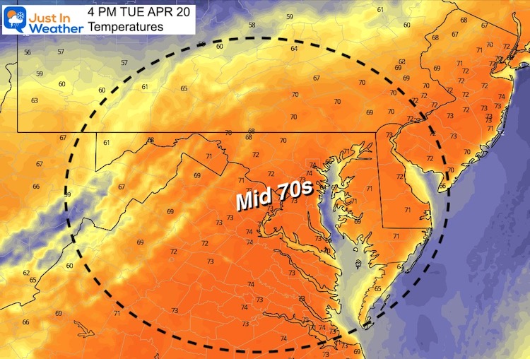 April 20 weather Tuesday temperatures