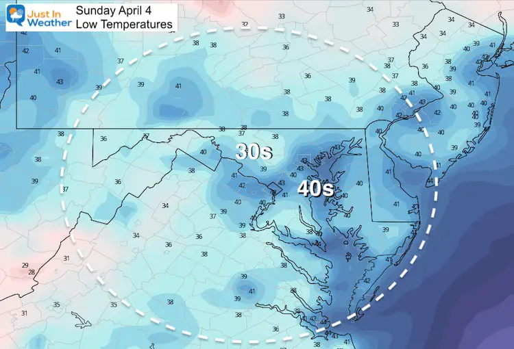 April 3 weather temperatures Easter Sunday morning