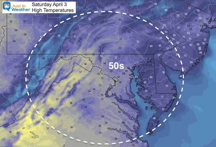 April 3 weather temperatures Saturday afternoon