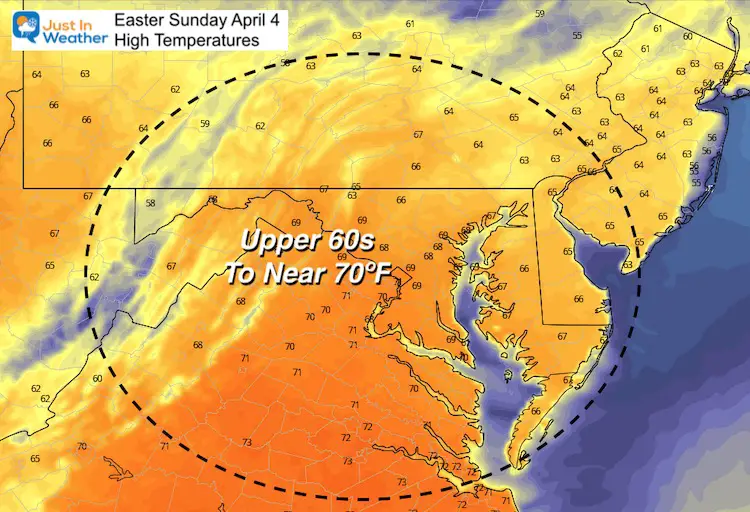 April 4 weather Easter Sunday temperatures afternoon